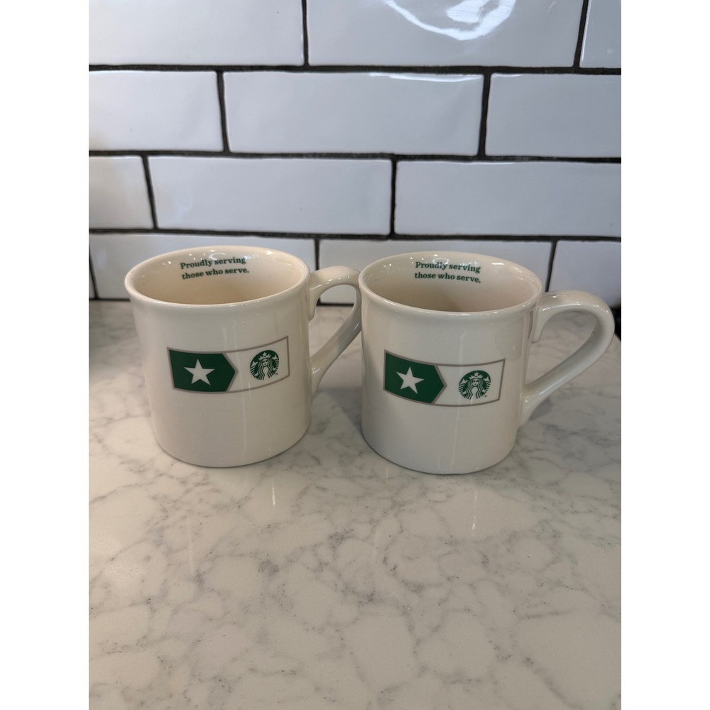 Lot of 2 Starbucks 2013 Military Appreciation Mugs 14oz Proudly Serving Pair